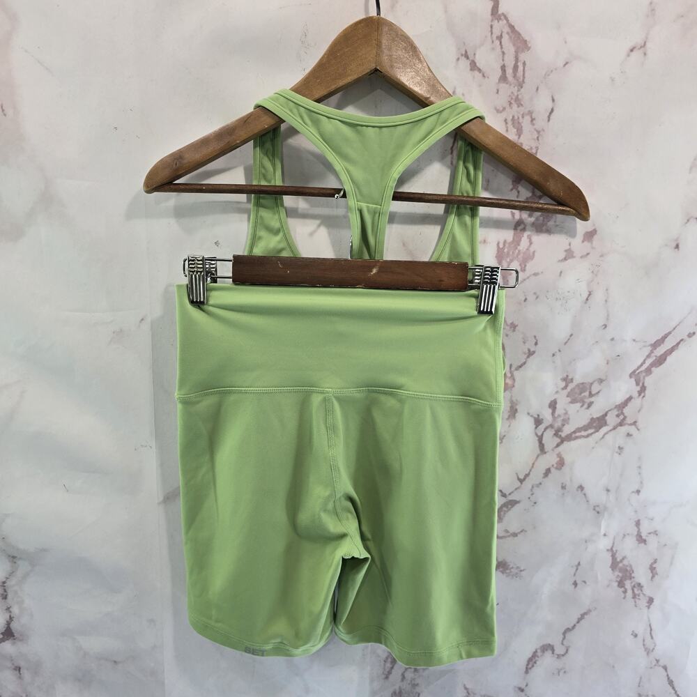Set Active Bra Shorts Womens Medium Green Bike High Rise Active Matching Set - Picture 6 of 9